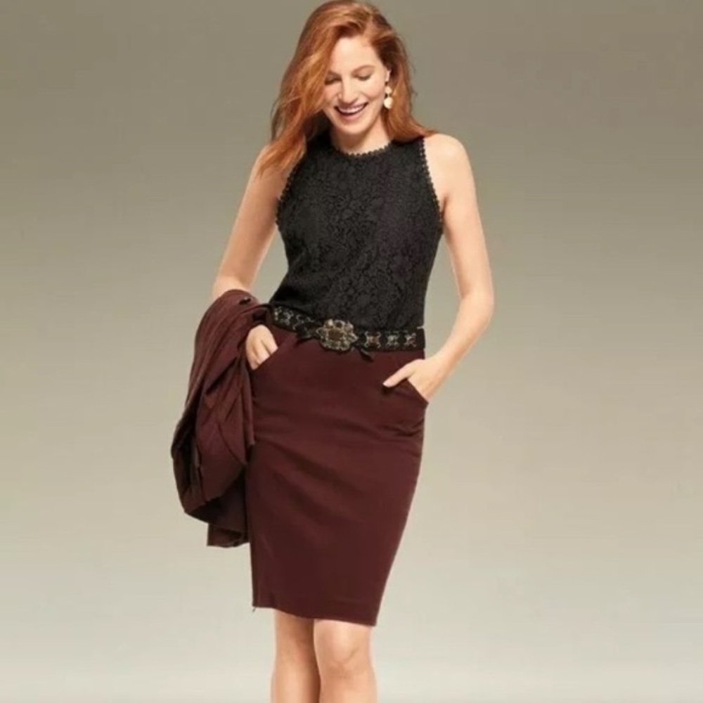 CAbi Black Display Top Lace Eyelash Hem Sleeveless Tunic Tank Size M #3605